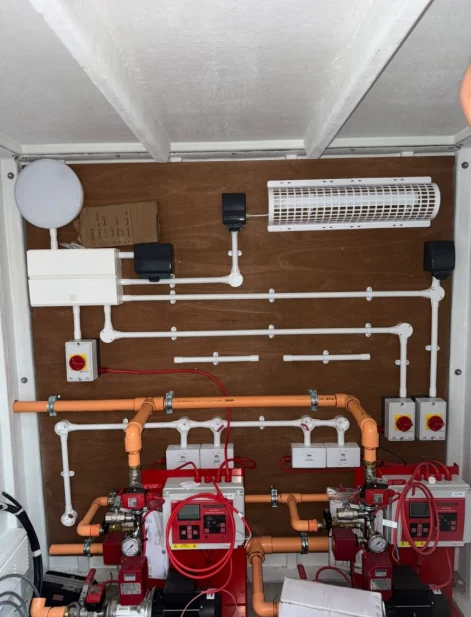 Byker installation in progress: specialist fire protection equipment, controls, pipework and associated electrical wiring