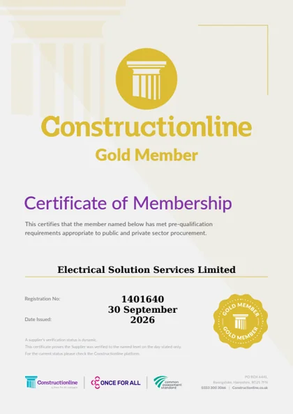 Constructionline Gold membership certificate dated 30 September 2026