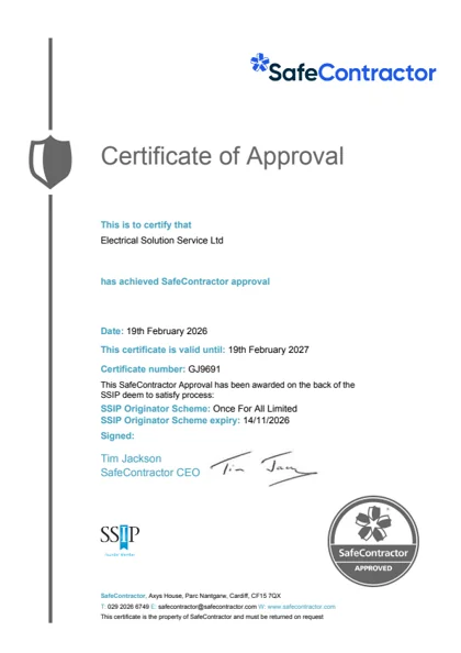 SafeContractor certificate of approval GJ9691